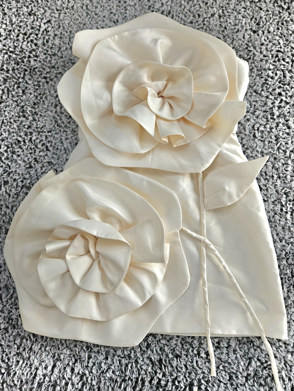 Voluminous 3D Flower Design Dress S Small Mini Ivory Strapless Corset Wedding